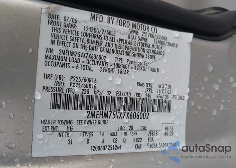 2007 Mercury Grand Marquis Ls z USA, uszkodzony, nr VIN 2MEHM75VX7X606002